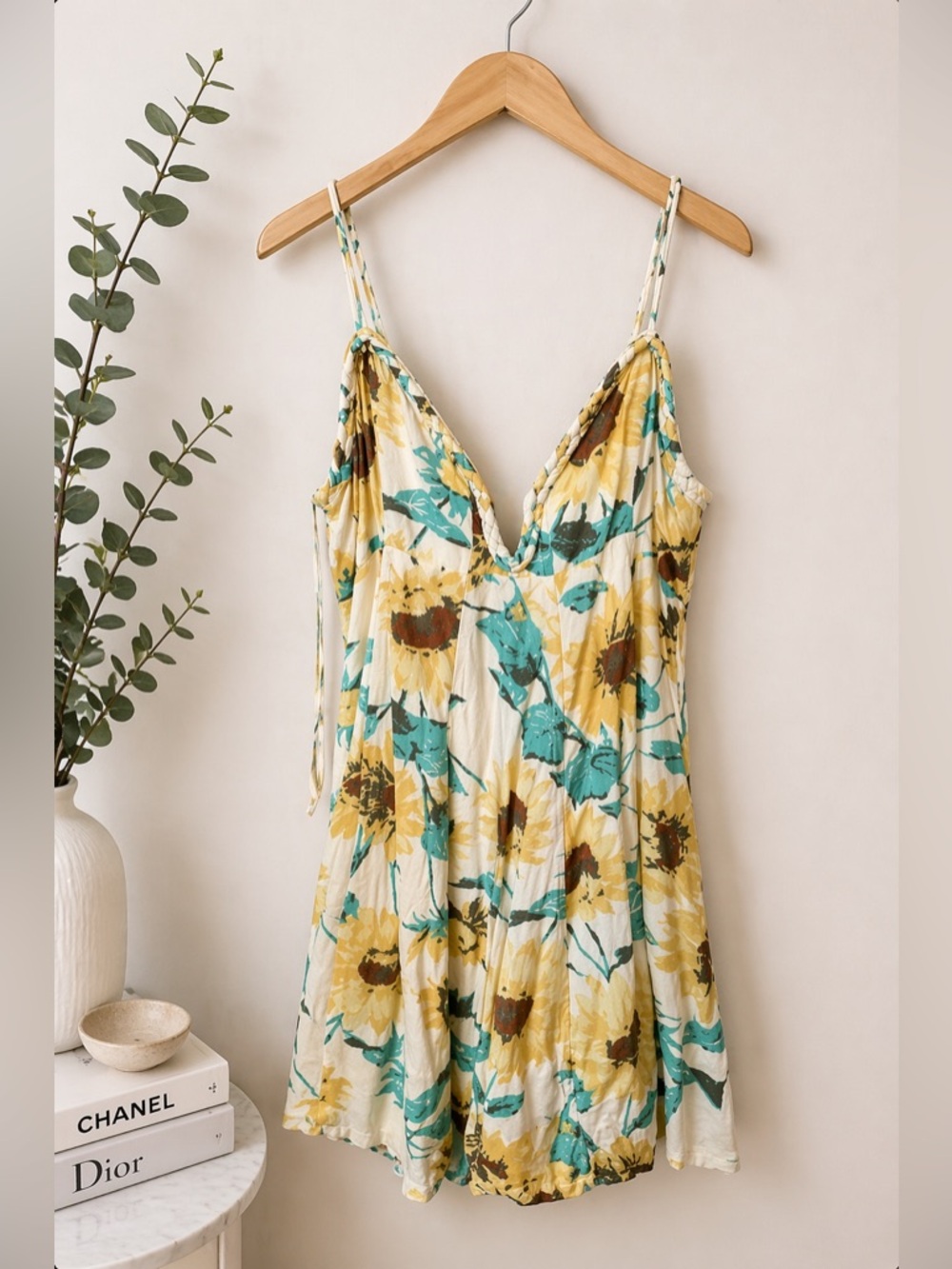 Free People Altura Floral Mini Dress Boho Braided Trim Size S